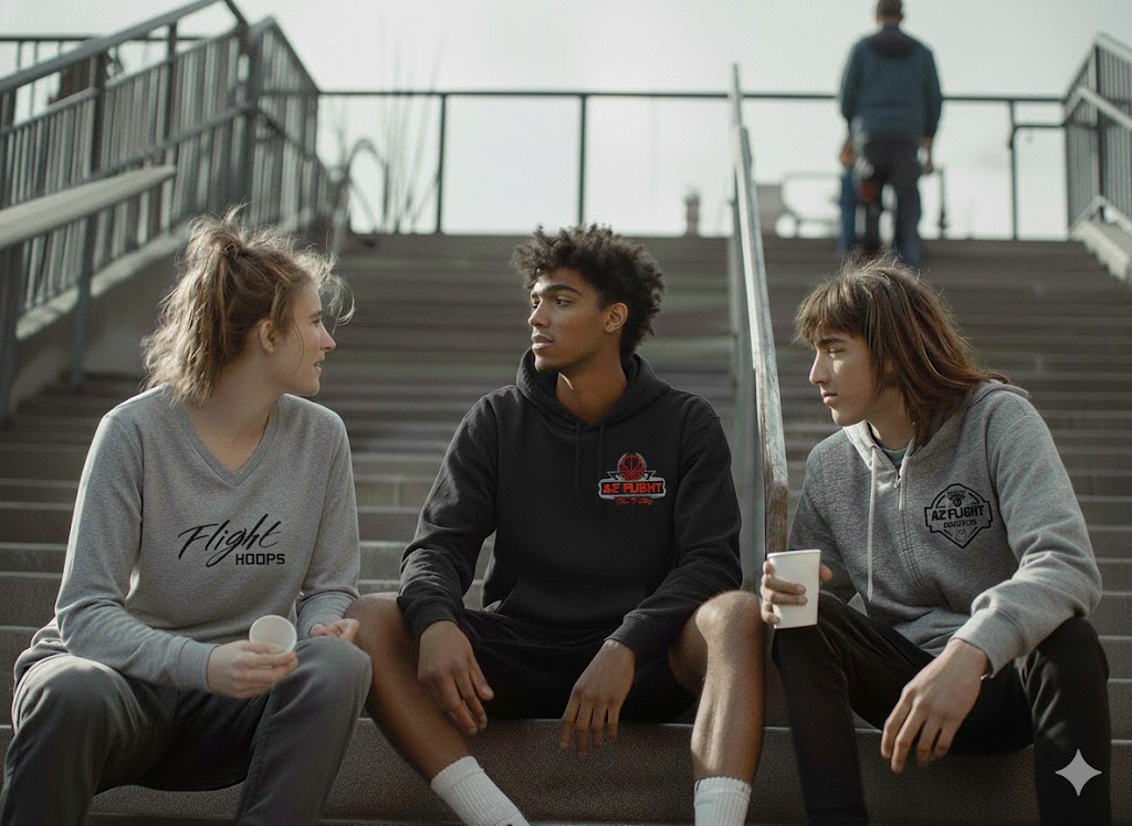 Youth basketball players wearing custom team gear